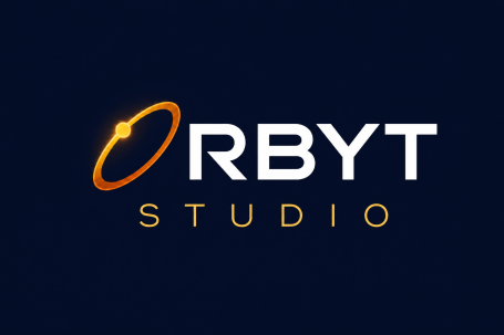 Logo Design Logo of Orbyt Studio with a circular design element in orange and white text on a dark background.