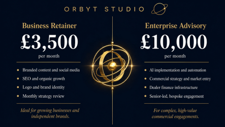 Our Services Pricing list for Business Retainer and Enterprise Advisory services with Orbyt Studio.
