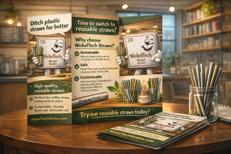 Brand Design Promotional display for a recycling initiative with a smiling character and information.