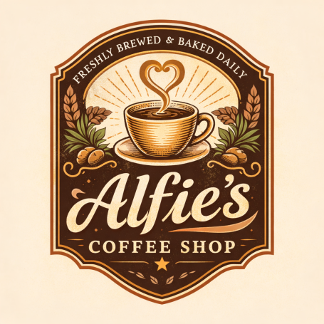 Logo Design Logo for Alfie's Coffee Shop featuring a cup with a heart-shaped steam design.